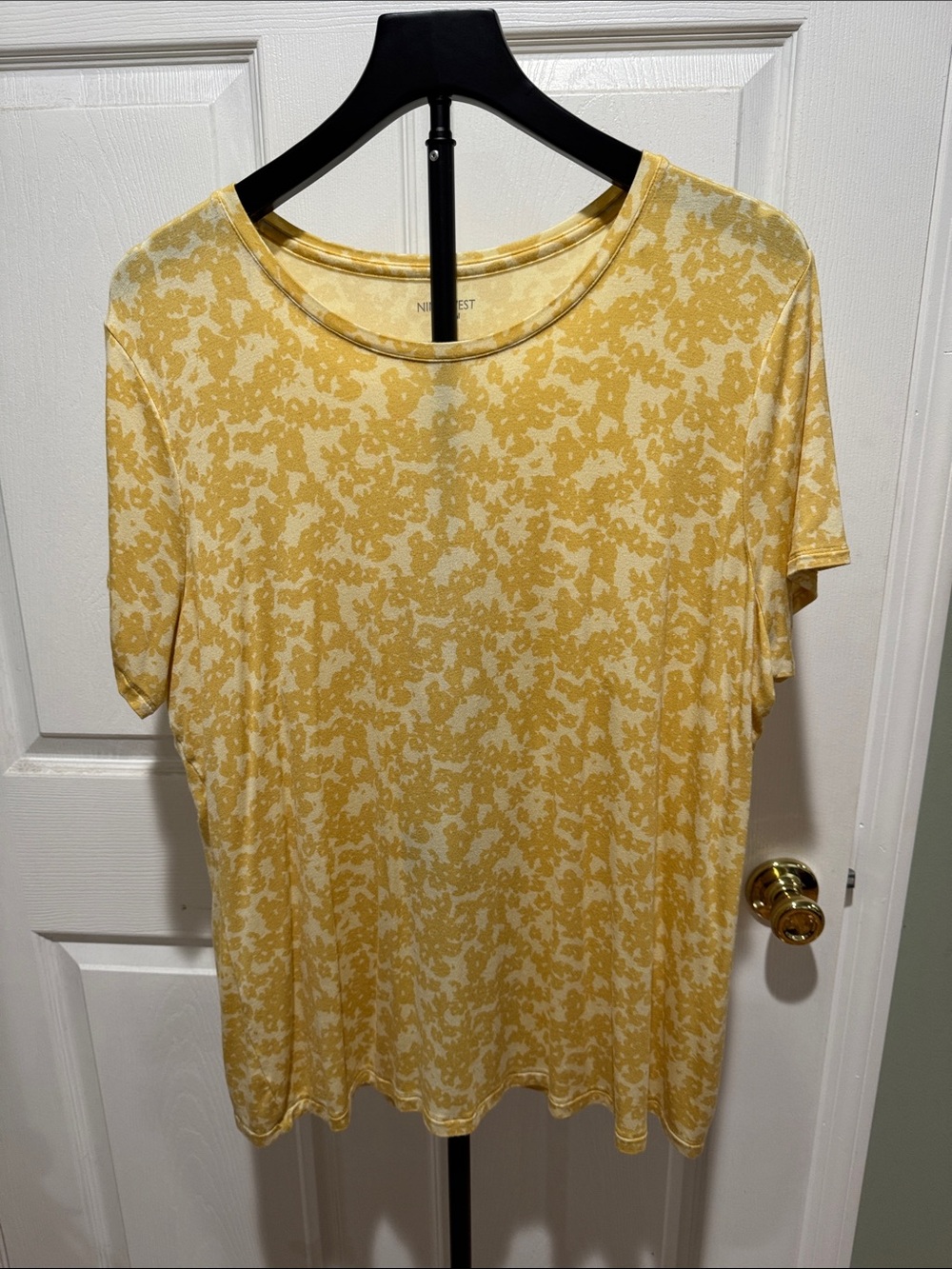 Nine West Yellow Floral-Print Short Sleeve Tee